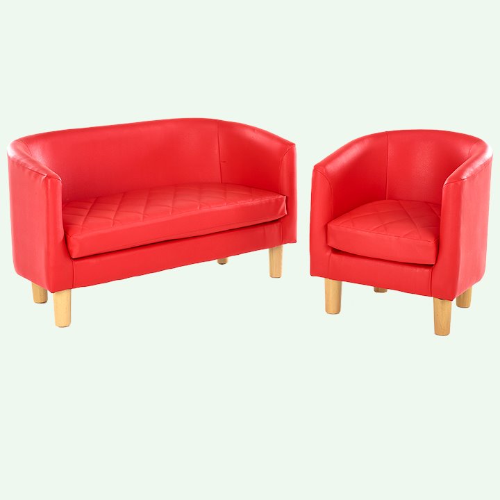 Red sofa and chair