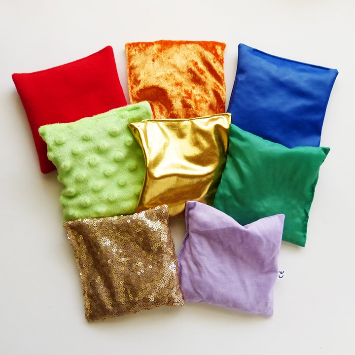 Set of 8 sensory bags made from a different fabrics