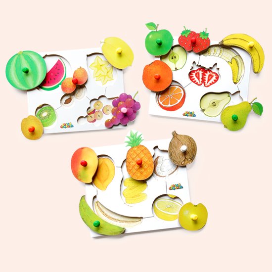 Set of three fruit peg puzzles