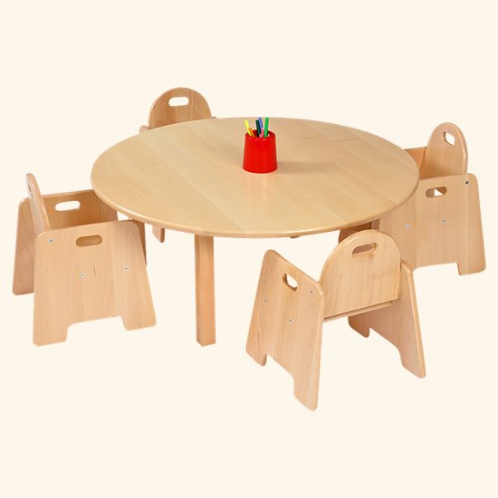 Round solid beech table and matching chairs