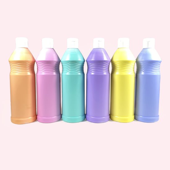 Six pastel paint bottles