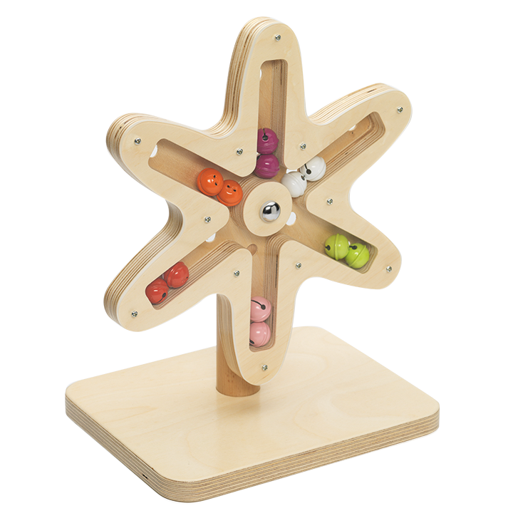 the enclosed bells chime as the flower is spun