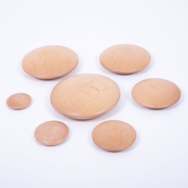 Different sized natural buttons laid out