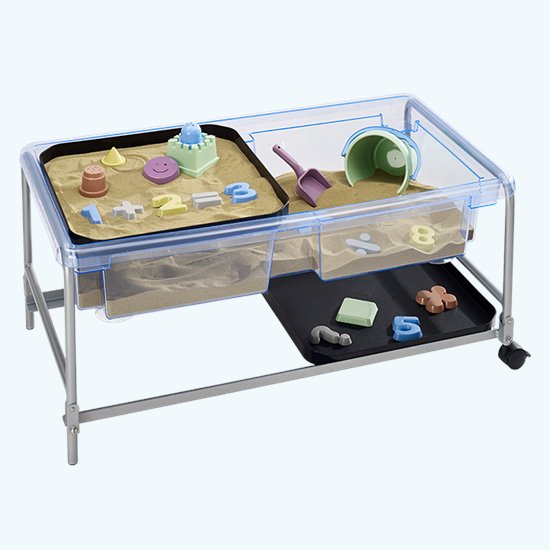 Folding stand with sand and water tray with 2 lids