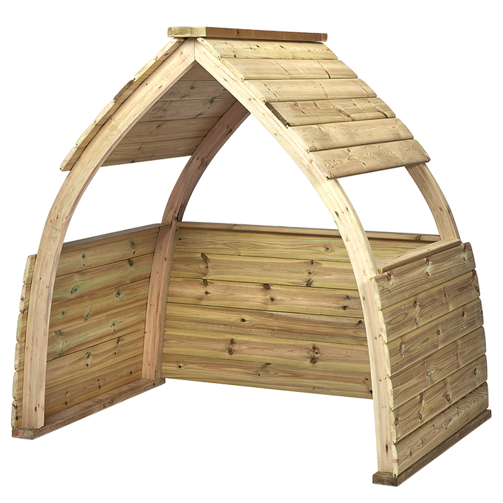 Wooden play shelter arched