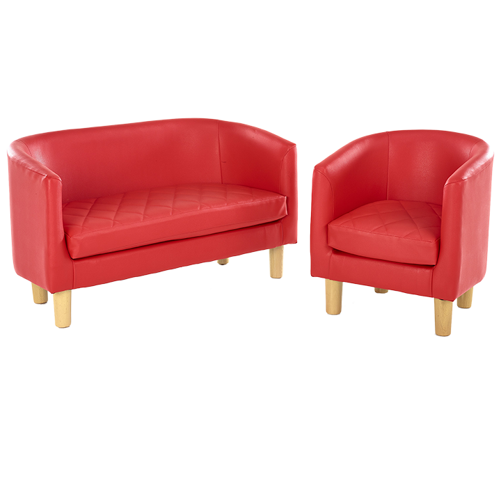 Red sofa and chair