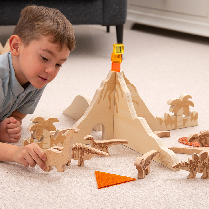 Slot together small world volcano scene