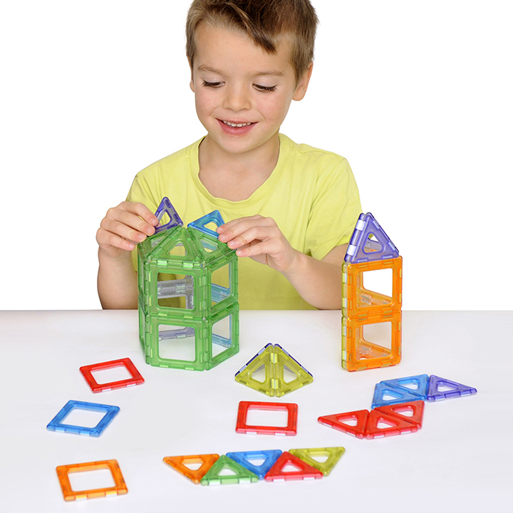 64 piece set of translucent magnetic polydron for group activities and STEM