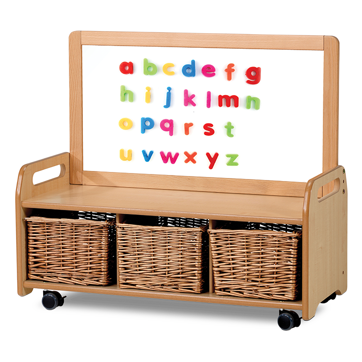 Wheeled low level storage with magnetic panel