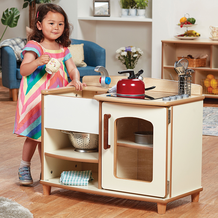 Pretend kitchen with a Belfast sink