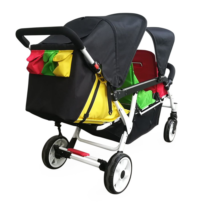 A stroller for three children back view