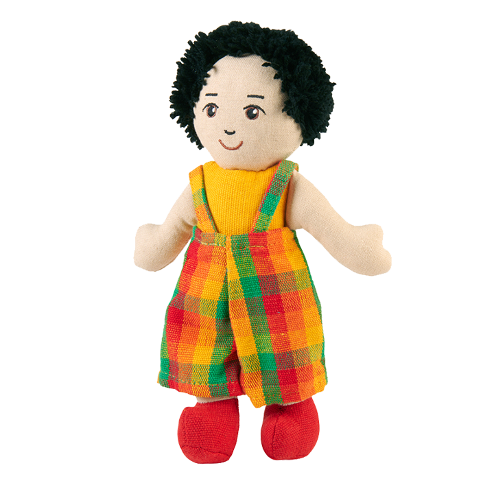Soft multicultural doll with white skin and dark hair