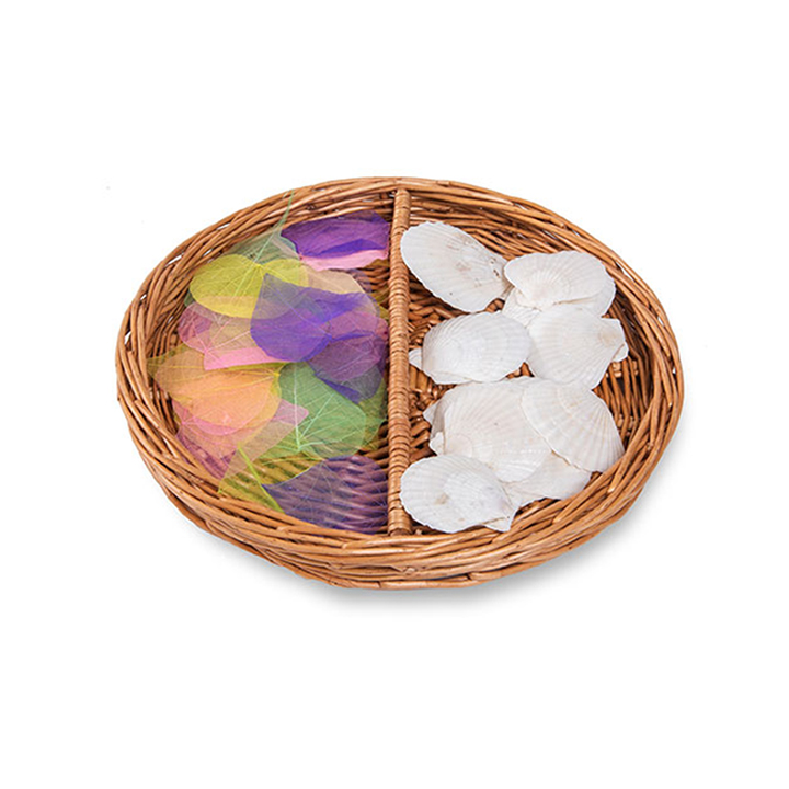 Wicker basket with dividers for sorting and counting