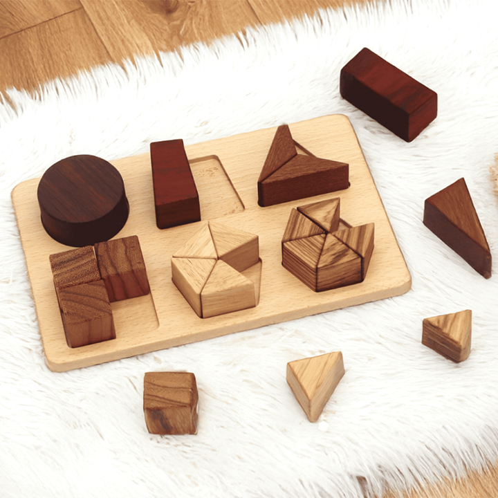 Set of six wooden shape puzzles