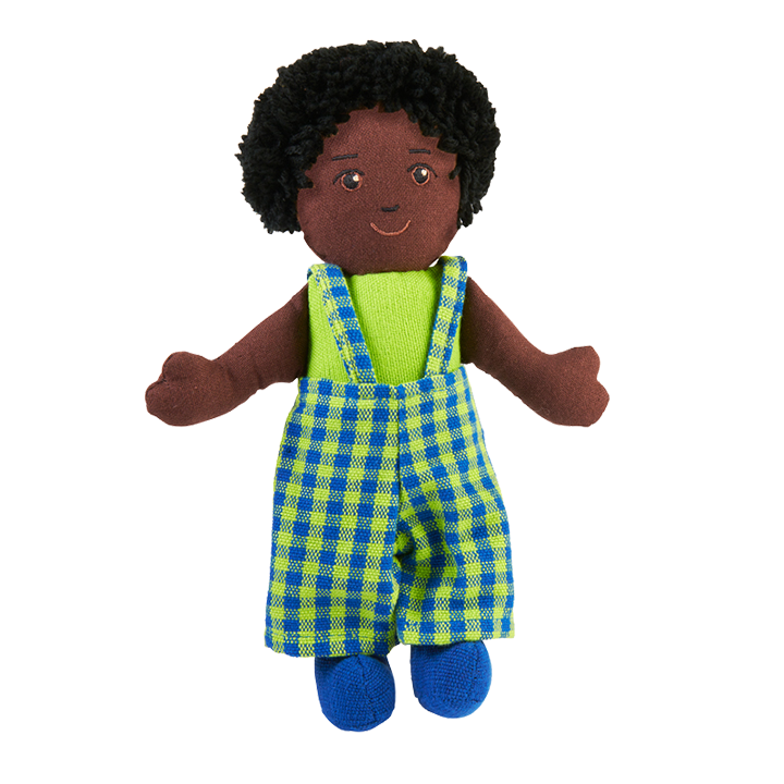 Soft multicultural doll with black skin and black hair