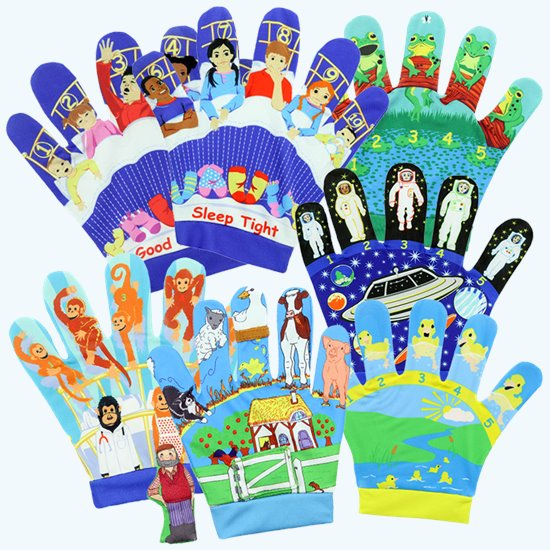 Six song sheet and glove puppet sets