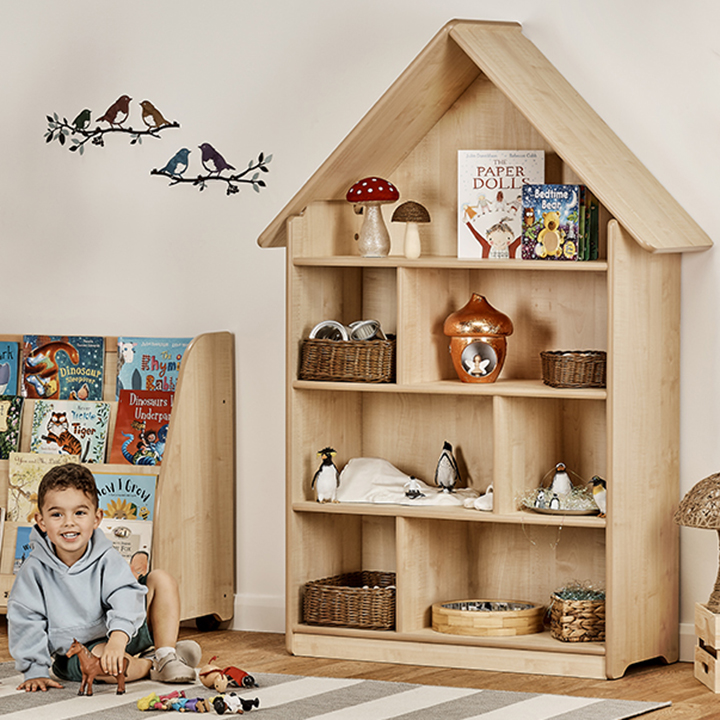 House shaped wall shelf unit