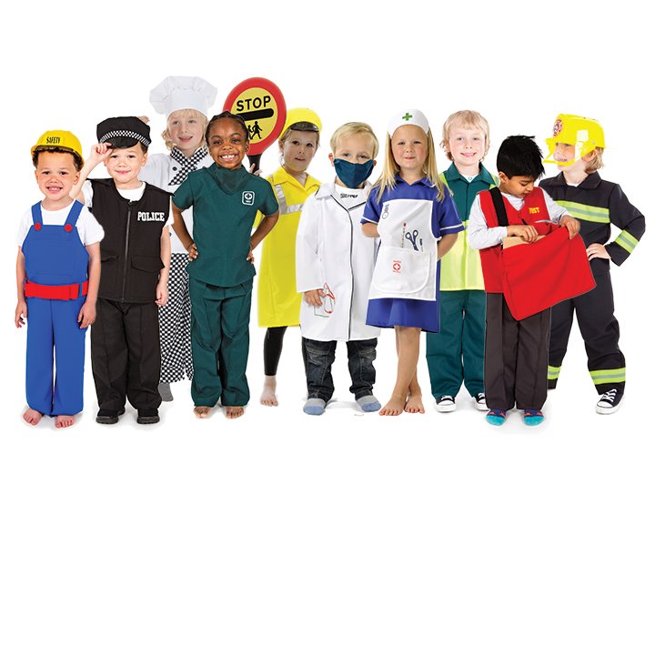 Children wearing 10 different occupation costumes