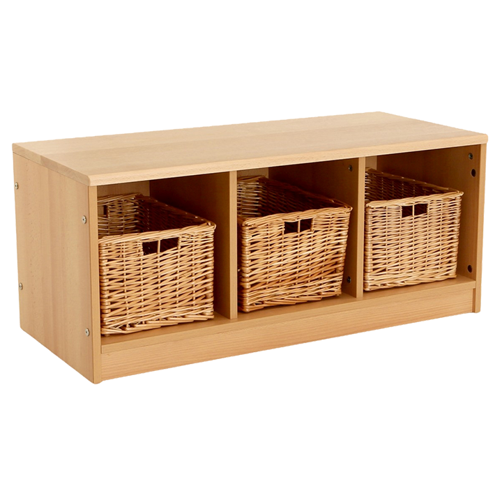 Unit with attractive wicker storage baskets