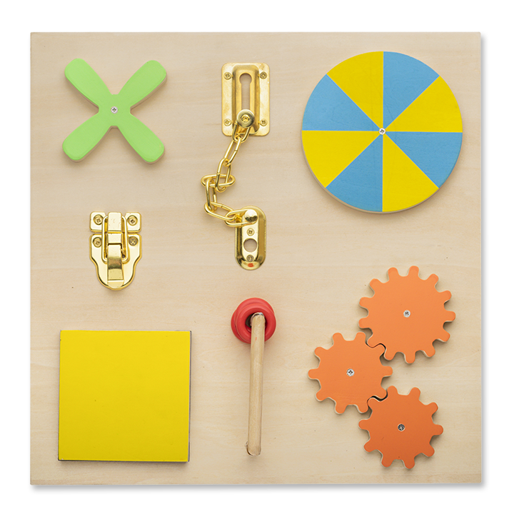 Sensory and fine-motor skills on a wooden board