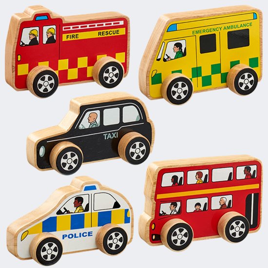 bus, ambulance, fire engine, taxi and police car