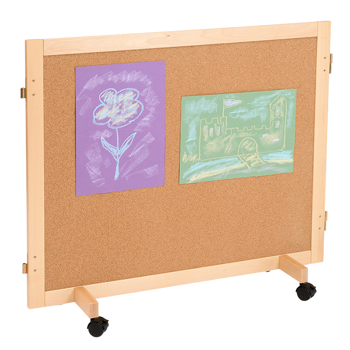 Corkboard panels to divide up space and create interesting play surfaces.