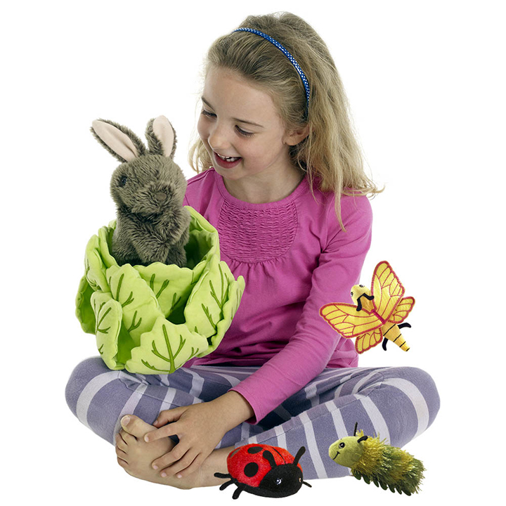 Rabbit handpuppet and mini beast finger puppet set