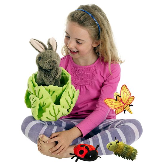 Rabbit handpuppet and mini beast finger puppet set