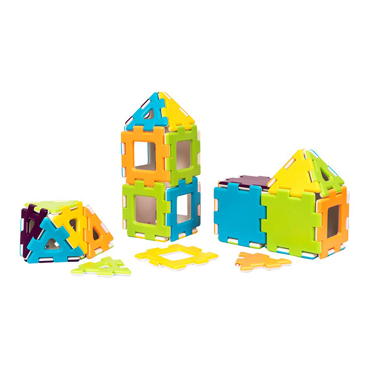 Magnetic coloured squares and triangles to build with