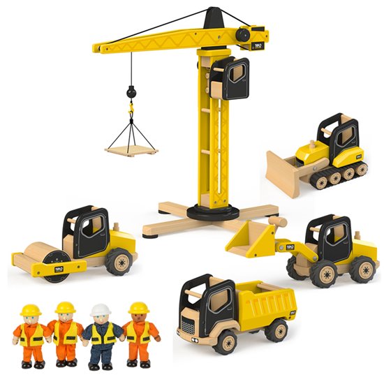 Fun set includes workers, bulldozer, tipper, loader, roller and crane