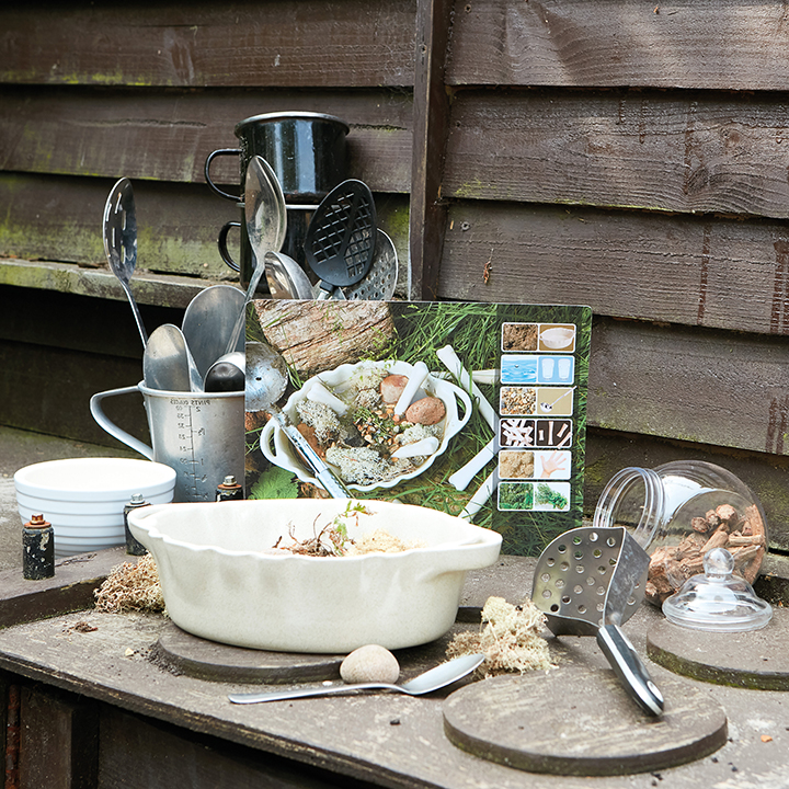 Messy muddy kitchen and activity card
