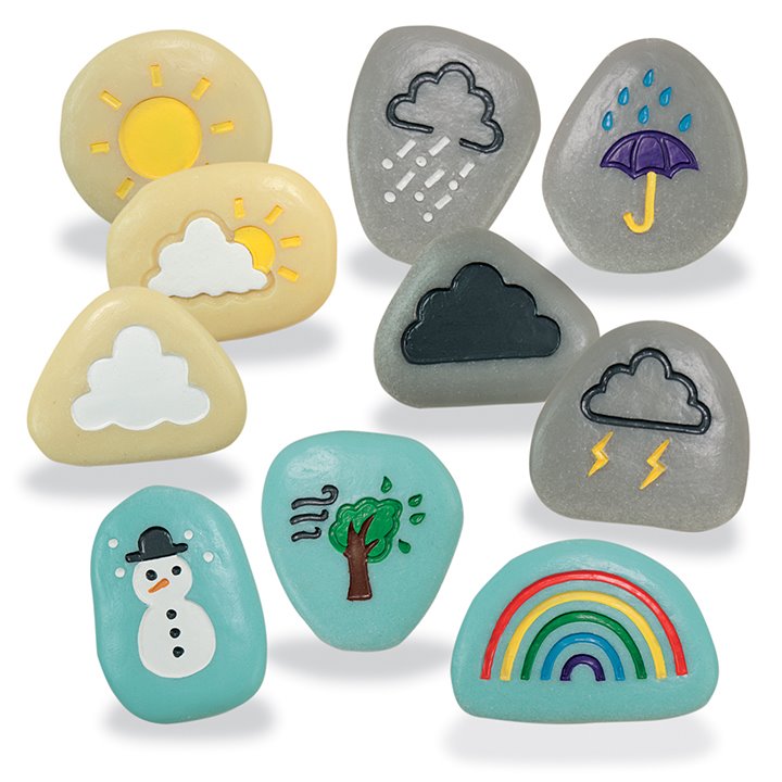 Weather Stones - Sun, partly cloudy, cloud, rain, hail, lightning, black cloud, wind, snow, rainbow