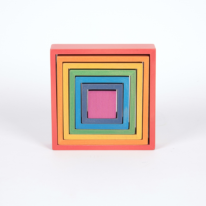 Seven colourful wooden shapes. A great STEM addition.