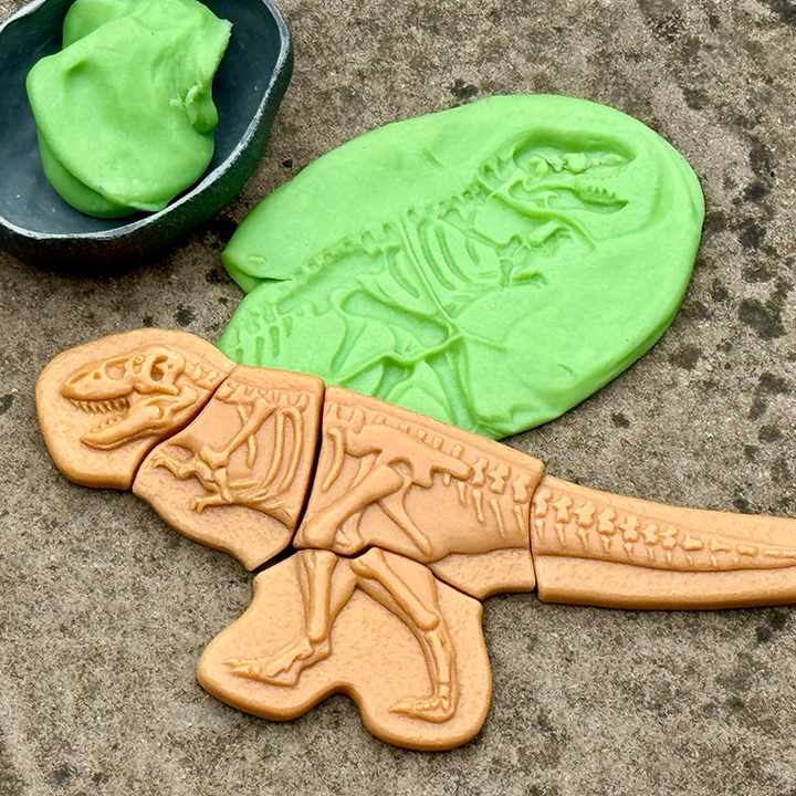 Dinosaur imprint in play dough