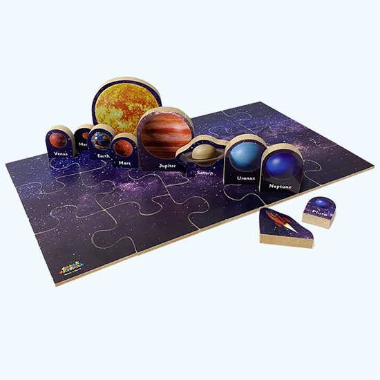 Milky Way jigsaw with stand-up planet pieces