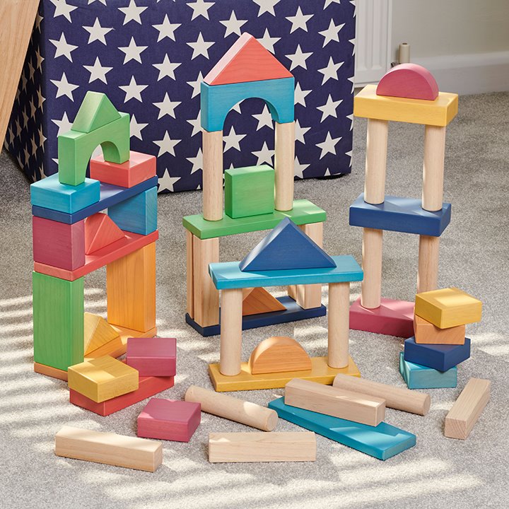 Large selection of solid rubberwood blocks - a mix of natural and rainbow coloured stain