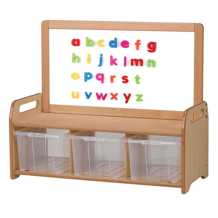 Non-wheeled low level storage with magnetic panel