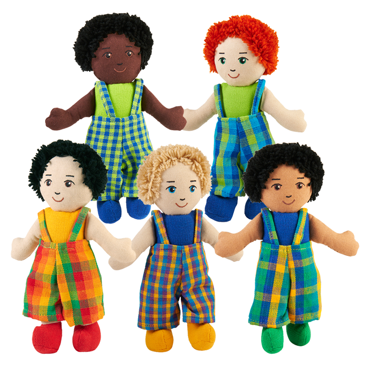 Five types of soft multicultural doll