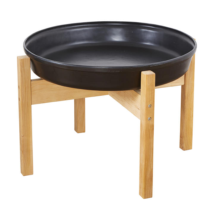 Deep black tray and wooden stand