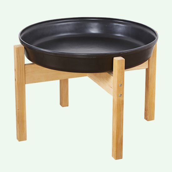 Deep black tray and wooden stand