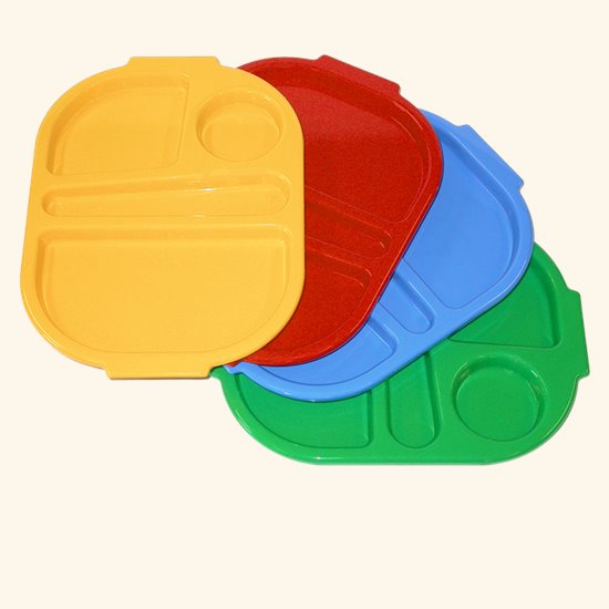 Pile of coloured meal trays