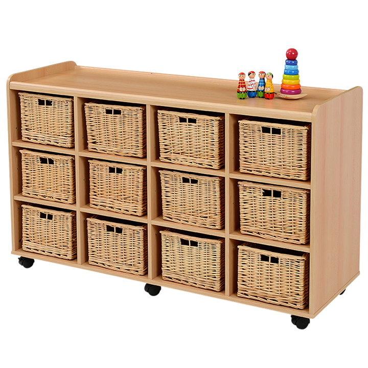 Beech unit with 12 wicker baskets