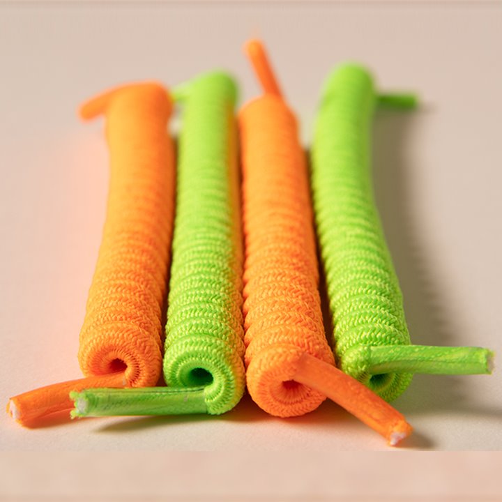 Green and orange curly laces