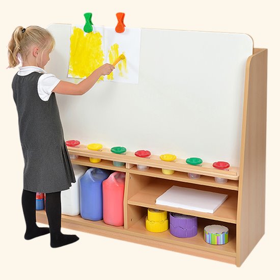 Unit with an easel surface and storage below