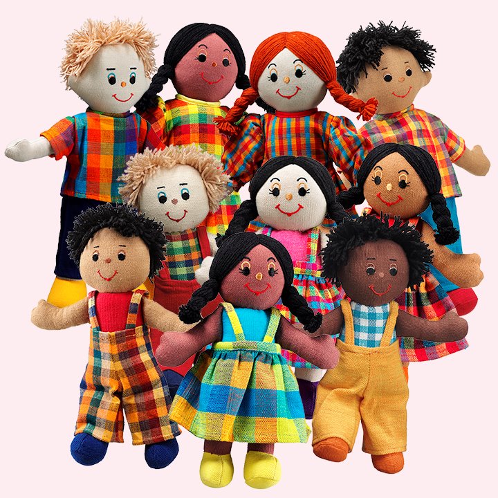 Set of 10 ethnic rag dolls