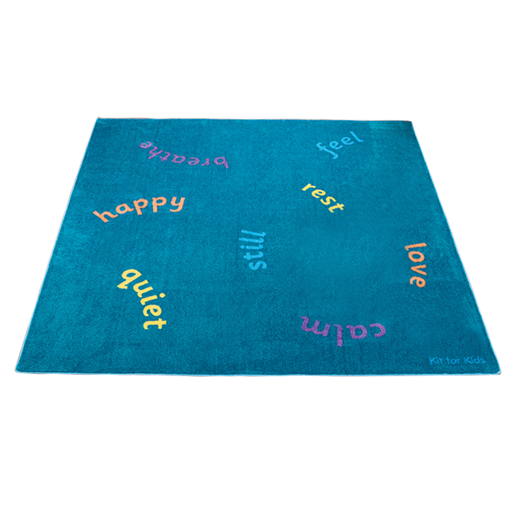 Carpet with positive mindful words in different colours