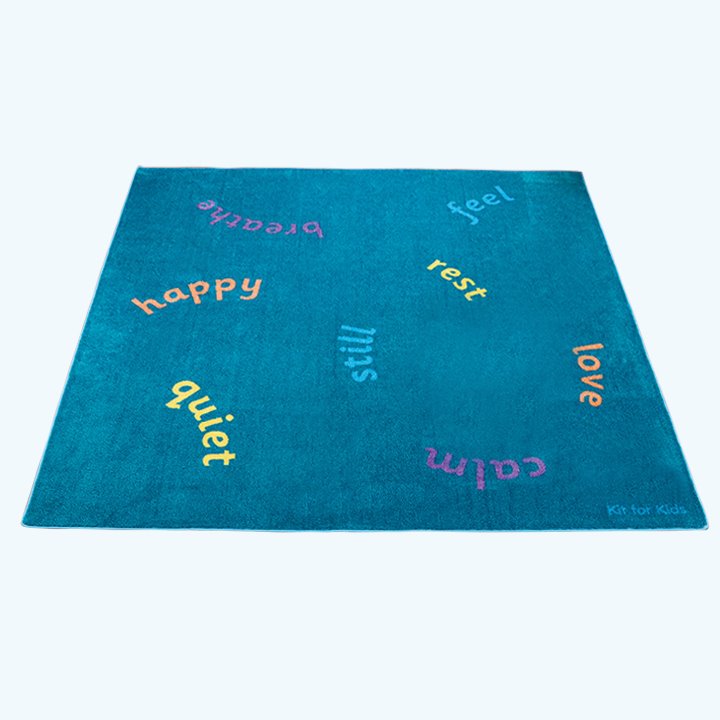 Carpet with positive mindful words in different colours