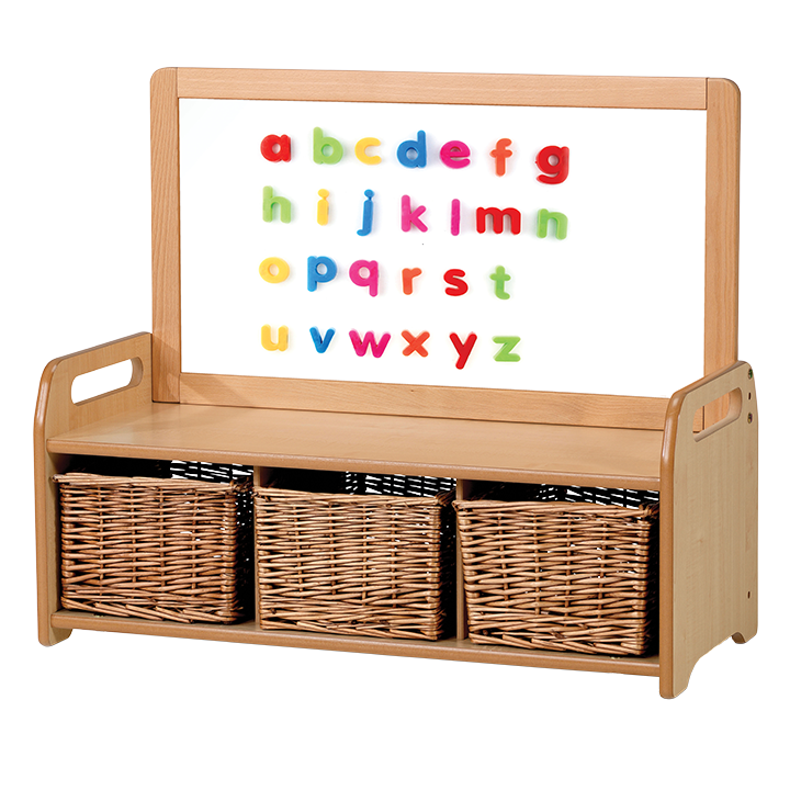 Non-wheeled low level storage with magnetic panel