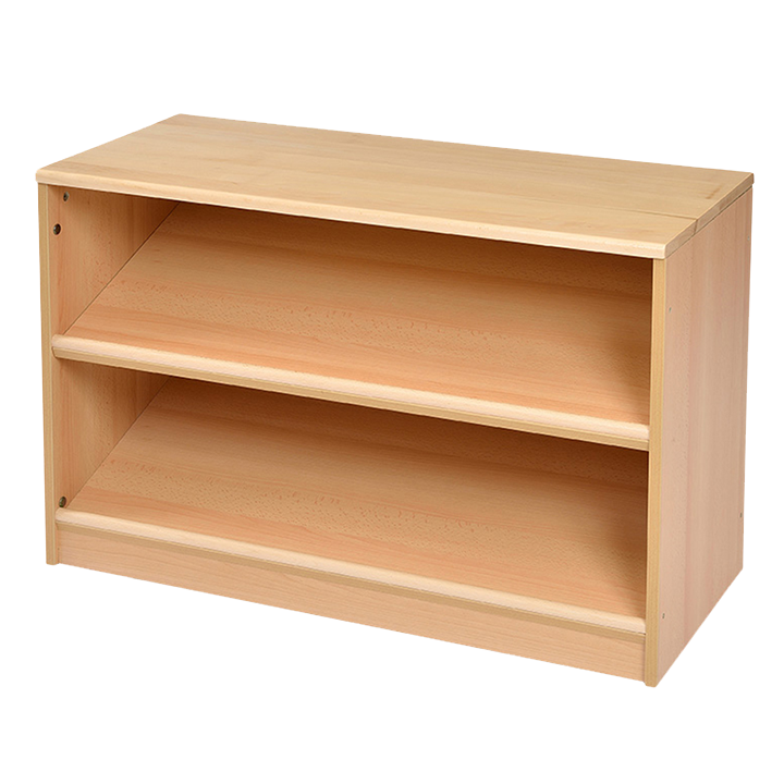 Storage unit with tilted display shelves