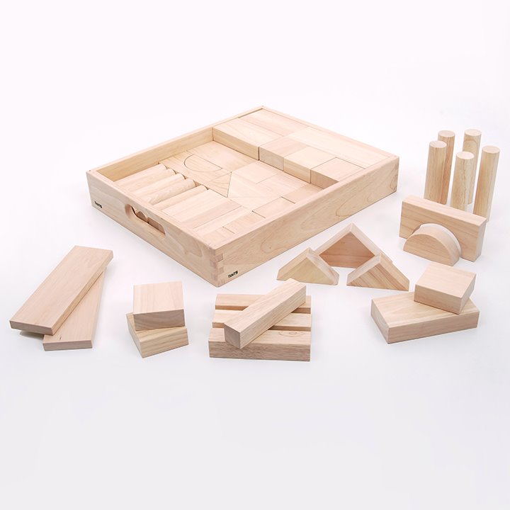 Set of wooden blocks laid out on floor